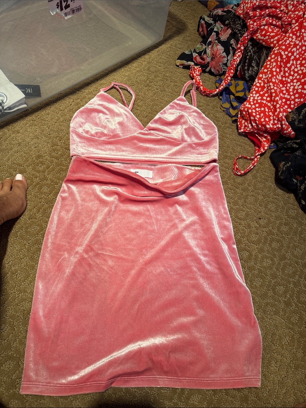 by the way. Pink Velvet 2 piece Mini skirt and crop top